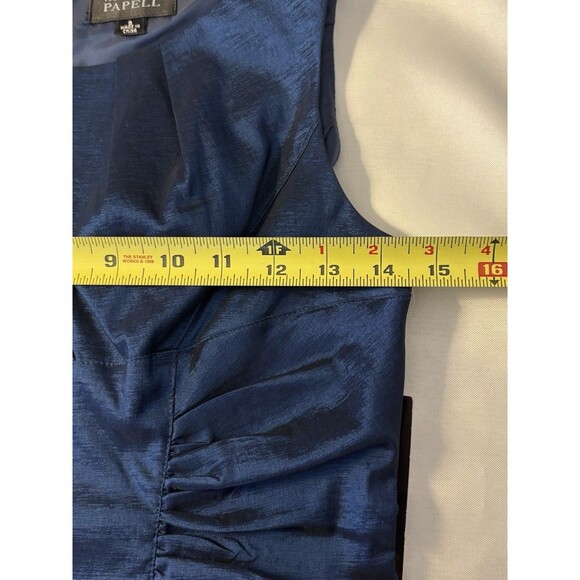 ADRIANNA PAPELL Blue Shimmer Sheath Dress 8 Ruched Split Neck Party Cocktail NEW - Picture 12 of 14